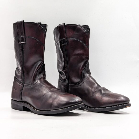 Laredo Men Roper Burgundy Leather Vamp Wide Western Cowboy Boots sz 8 EW - Picture 1 of 10